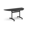 Semi circular Deluxe Fliptop Meeting Table by Dams in black with a sleek, modern design for professional conference rooms.
