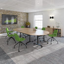 Grey oak semi-circular Deluxe Fliptop Meeting Table by Dams with smooth fliptop surface and sturdy base.