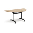 Semi-circular Deluxe Fliptop Meeting Table in Kendal Oak by Dams, showcasing the smooth fliptop mechanism and wood finish.