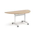 Dams semi-circular deluxe fliptop meeting table in Kendal Oak finish with a smooth surface and modern design.
