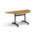 Semi circular Deluxe Fliptop Meeting Table in oak wood by Dams, showcasing smooth fliptop mechanism and sturdy design.