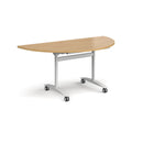 Dams Semi Circular Deluxe Fliptop Meeting Table in oak wood with smooth fliptop design and sturdy metal base.