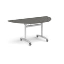 Dams semi-circular deluxe fliptop meeting table in Onyx Grey with smooth surface and sturdy metal legs.