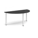Black semi-circular radial leg meeting table by Dams, showcasing a sleek design with sturdy black legs and smooth tabletop surface.