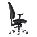 Black Senza Ergo 24hr ergonomic asynchronous task chair by Dams, shown from side angle, featuring adjustable armrests and lumbar support.