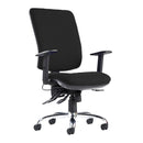Black Senza Ergo 24hr ergonomic asynchronous task chair by Dams featuring adjustable armrests and lumbar support.