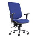 Blue Senza Ergo 24hr ergonomic asynchronous task chair by Dams with adjustable armrests and lumbar support.