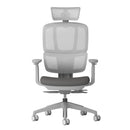 Dams Shelby mesh back operator chair with fabric seat and adjustable headrest, shown from the front.