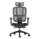 Dams Shelby mesh back operator chair with fabric seat and adjustable headrest, featuring ergonomic design and modern black finish.