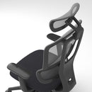 Dams Shelby mesh back operator chair with fabric seat and adjustable headrest, ergonomic office seating with black mesh and fabric cushions.
