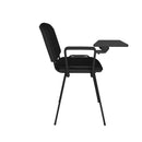 Dams Taurus meeting room chair with black frame and attached writing tablet, shown from side view.