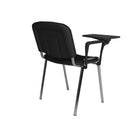 Dams Taurus meeting room chair with chrome frame and attached writing tablet, shown from the back.