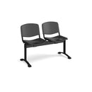 Black Dams Taurus plastic bench seating with two wide seats, ideal for outdoor or indoor use, sturdy and easy to clean.