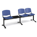 Black Taurus plastic bench seating by Dams with 3 seats and a built-in table, ideal for outdoor or patio use.