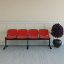 Black Taurus plastic bench seating by Dams with 3 seats and a table, ideal for outdoor or patio use.