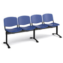 Black Dams Taurus plastic bench seating with four wide seats, ideal for outdoor or commercial use.