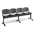 Black Dams Taurus plastic bench seating with four wide seats, ideal for outdoor or public spaces.