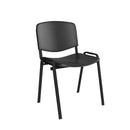 Dams Taurus plastic stackable meeting room chair with black frame and pink seat, suitable for office or conference room use.