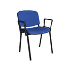 Dams Taurus stackable meeting room chair with black frame and fixed arms, featuring a cushioned seat and backrest.