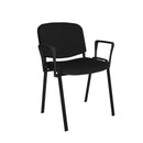 Dams Taurus stackable meeting room chair with black frame and fixed arms, featuring a modern design and cushioned seat.