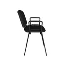 Dams Taurus stackable meeting room chair with black frame and fixed arms, shown from side view.