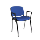Dams Taurus stackable meeting room chair with chrome frame and fixed arms, shown in black fabric with modern design
