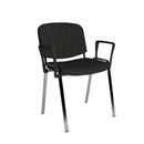 Dams Taurus stackable meeting room chair with chrome frame and fixed arms, featuring black upholstered seat and backrest.