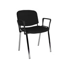 Dams Taurus stackable meeting room chair with chrome frame and fixed arms, featuring black upholstered seat and backrest.