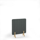 Dams Stripe acoustic floor standing screen with wooden legs, fabric panels in gray and white, used as room divider or decorative panel.
