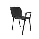 Dams Taurus plastic stackable meeting room chair with black frame and fixed arms, shown from the back in a modern office setting.