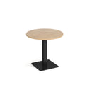Dams Brescia circular dining table with square flat base, 800mm height, in Kendal Oak wood, showcasing its modern design and natural finish.