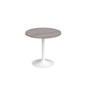 Dams Genoa circular dining table with a trumpet base in grey oak finish, 800mm diameter, modern and stylish kitchen furniture.