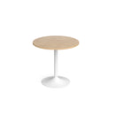 Dams Genoa circular dining table with trumpet base, 800mm diameter, in Kendal Oak wood, showcasing its modern design and warm finish.