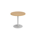Dams Genoa circular oak dining table with a trumpet base, 800mm diameter, showcasing a modern wooden tabletop design.