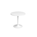 White Genoa circular dining table with trumpet base by Dams, 800mm diameter, modern design for dining rooms.