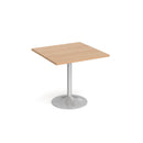 Dams Genoa square dining table with beech finish and trumpet base, 800mm width, showcasing modern design and sturdy construction.