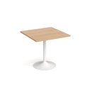 Dams Genoa square dining table with beech finish and trumpet base, 800mm size, showcasing modern kitchen furniture design.