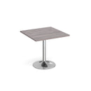 Dams Genoa square dining table with grey oak finish and trumpet base, 800mm size, showcasing modern design and sturdy construction.