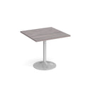 Dams Genoa square dining table with trumpet base in grey oak finish, 800mm size, modern and stylish for dining rooms.