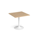 Dams Genoa square dining table with Kendal Oak finish and trumpet base, 800mm size, showcasing modern wood design and sturdy construction.