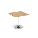 Dams Genoa square oak dining table with a trumpet base, 800mm size, showcasing the modern wooden table design.