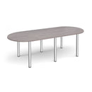Dams radial end meeting table with radial legs in grey oak finish, showcasing a sleek, modern design for conference or meeting rooms.