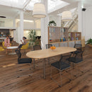 Dams radial end meeting table with radial legs in white, featuring a smooth tabletop and modern design for conference rooms.