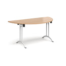 Dams semi-circular folding leg table with curved foot rails in beech wood, showcasing its compact, stylish design.