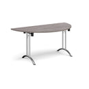 Dams grey oak semi circular folding leg table with curved foot rails, showcasing smooth surface and sturdy folding design.