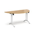 Dams semi circular folding leg table with oak finish, curved foot rails, and compact design for versatile use.