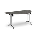Dams semi circular folding leg table with curved foot rails in Onyx Grey, showcasing its sleek design and sturdy metal frame.