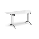 White semi-circular folding leg table with curved foot rails by Dams, showcasing its smooth surface and sturdy construction.