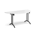 White semi-circular folding leg table with curved foot rails by Dams, showing the smooth tabletop and sturdy foldable legs.