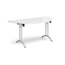 White semi-circular folding leg table with curved foot rails by Dams, showing its smooth surface and sturdy foldable design.